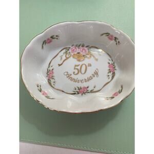 Vintage Lefton China 50th Anniversary Trinket Dish Cottagecore